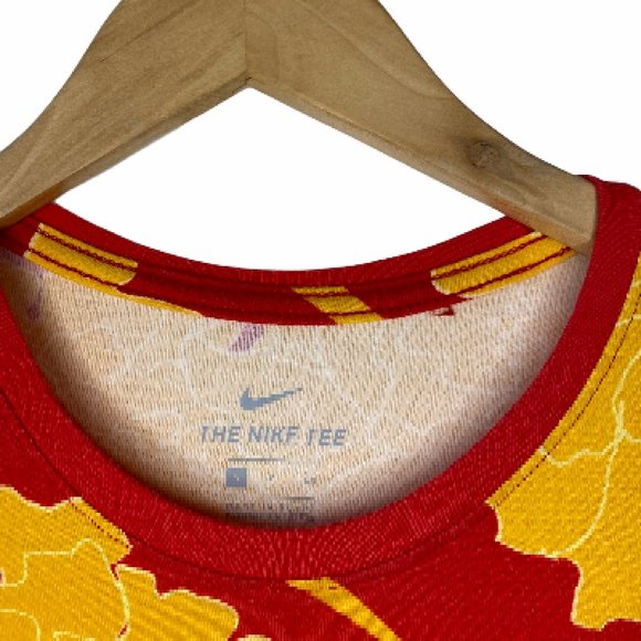Nike Hawaiian Print T Shirt Size S *Unique* Yellow Red Floral Pocket Logo - Picture 6 of 9